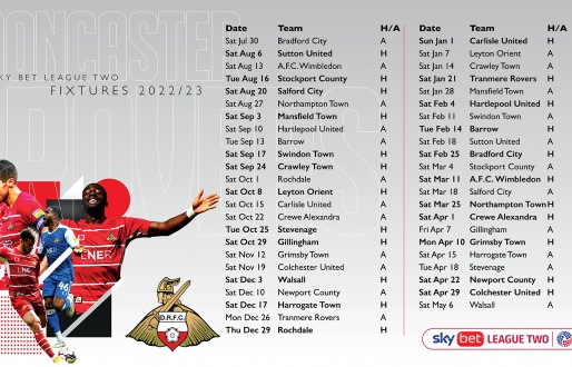 Doncaster Rovers League 2 Home Fixtures 2022/23